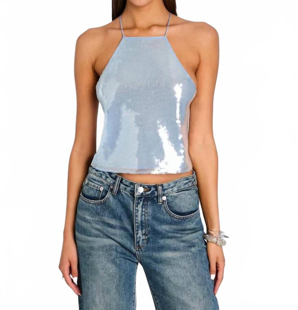 NEW RETROFETE norma sequin top in pastel blue
